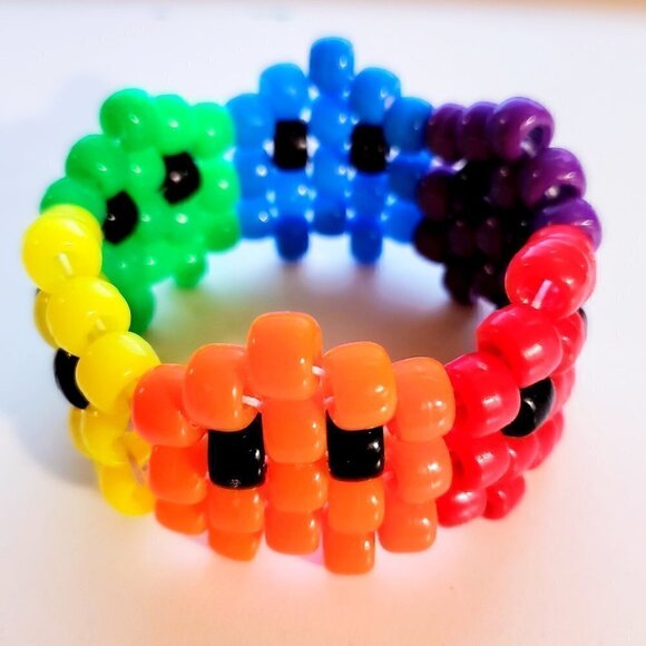 Handmade Rainbow Beaded Pacman kandi cuff bracelet - Picture 1 of 4